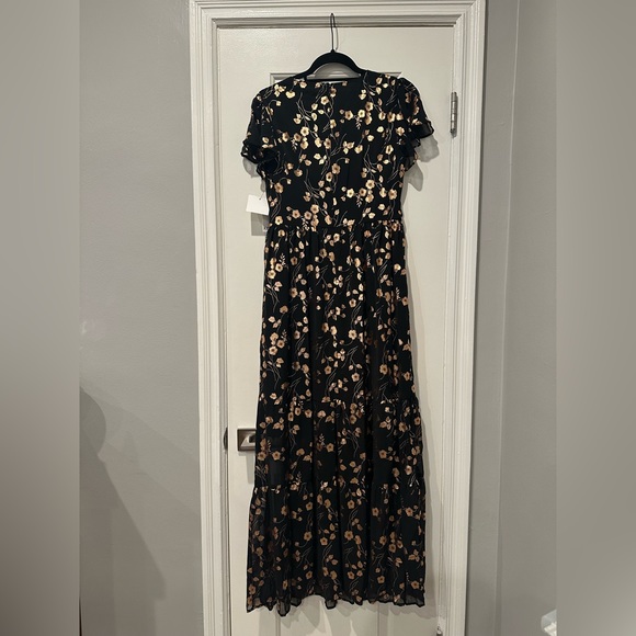 Kensie Black Maxi Dress with Rose Gold Flowers